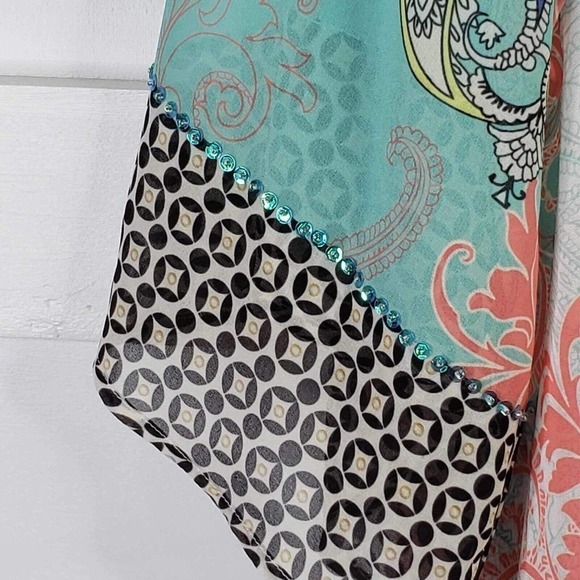 Soft Surroundings Kimono Cardigan Women's Medium Multicolor Paisley Sheer - Picture 5 of 8